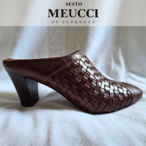 Sesto Meucci Slides I Women's 9N I Leather I Brown I Designer Heels Mules Italy - Picture 1 of 10